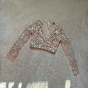 Sequin Cropped Embellished Long Sleeve Top
